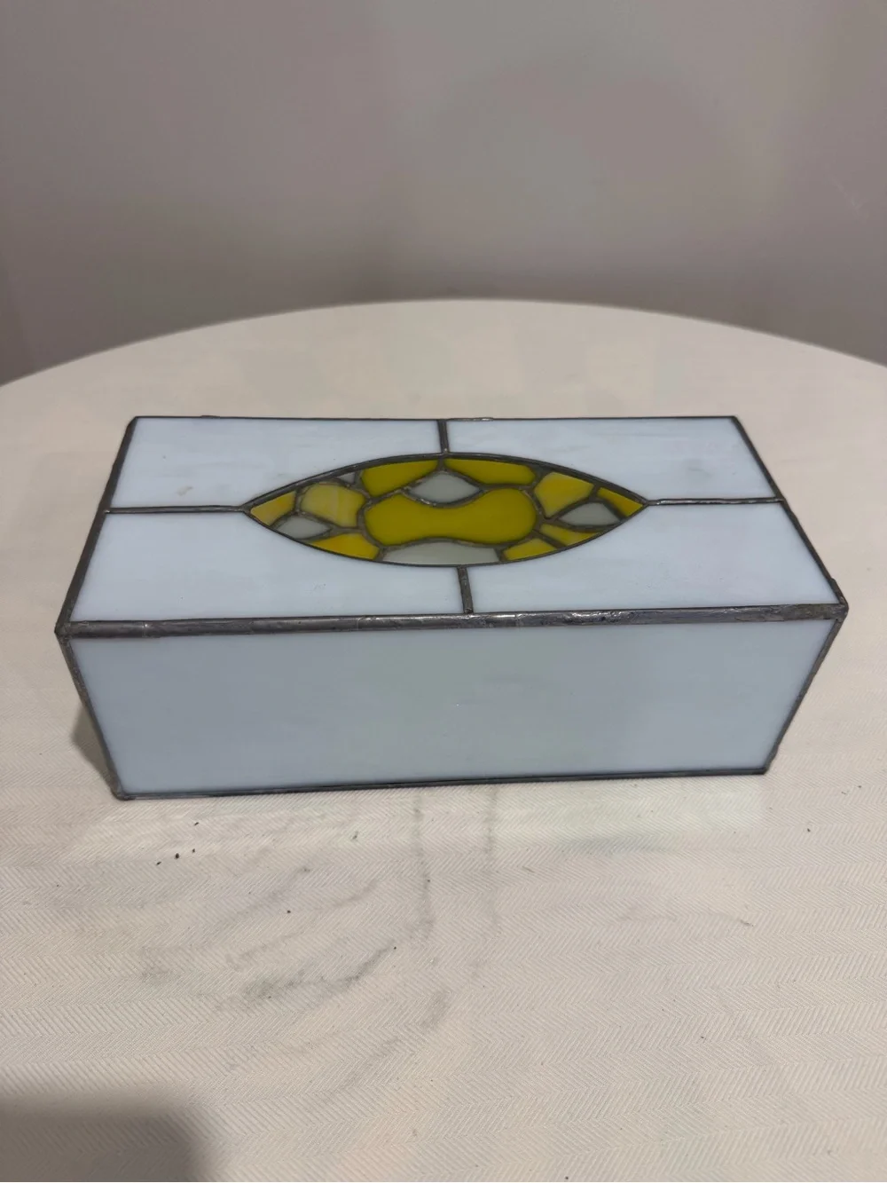 Stained Glass Tissue Box Cover with Yellow Floral Design